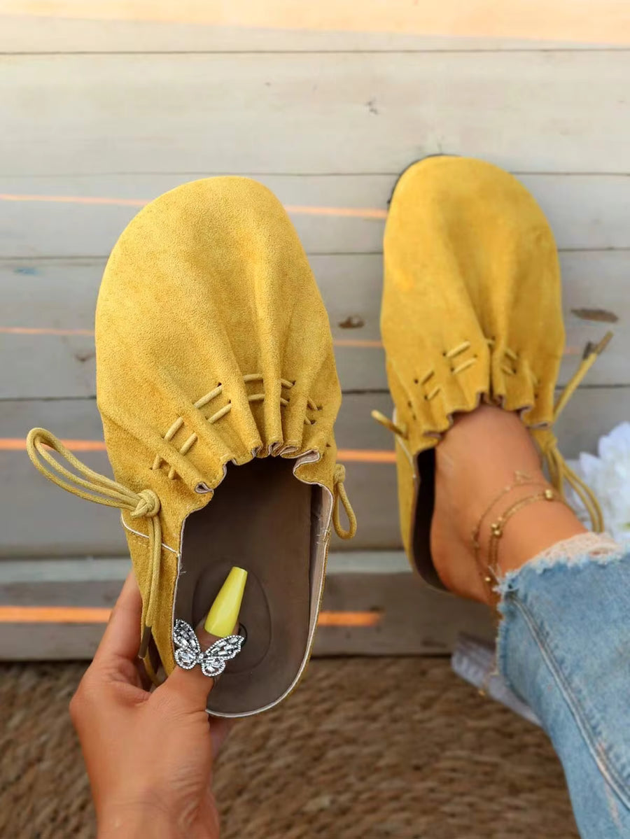 2025 Autumn New Classic Lace-Up Round Toe Comfortable Fashion Casual Versatile Soft Sole Flat Shoes,Mule