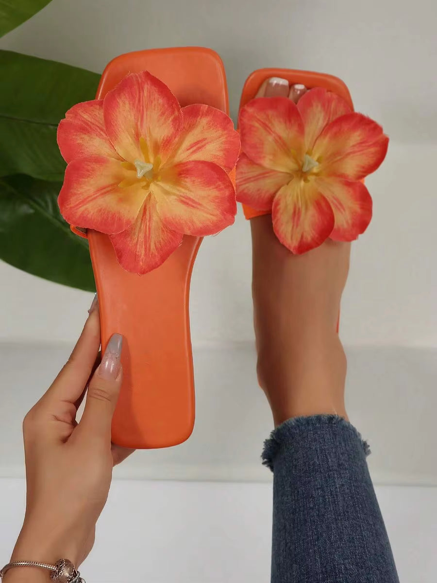 French Style Flat Floral Strap Women's Sandals, Flat Sandals, New Fashion Summer Outdoor/Indoor Sandals, Suitable For Dating, Shopping, Parties