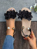 Women's Large Floral Pearl Metal Ball Slide Sandals, Summer Roman Style Flat Beach Shoes, Sweet Slip-On Sandals To Pair With Dresses